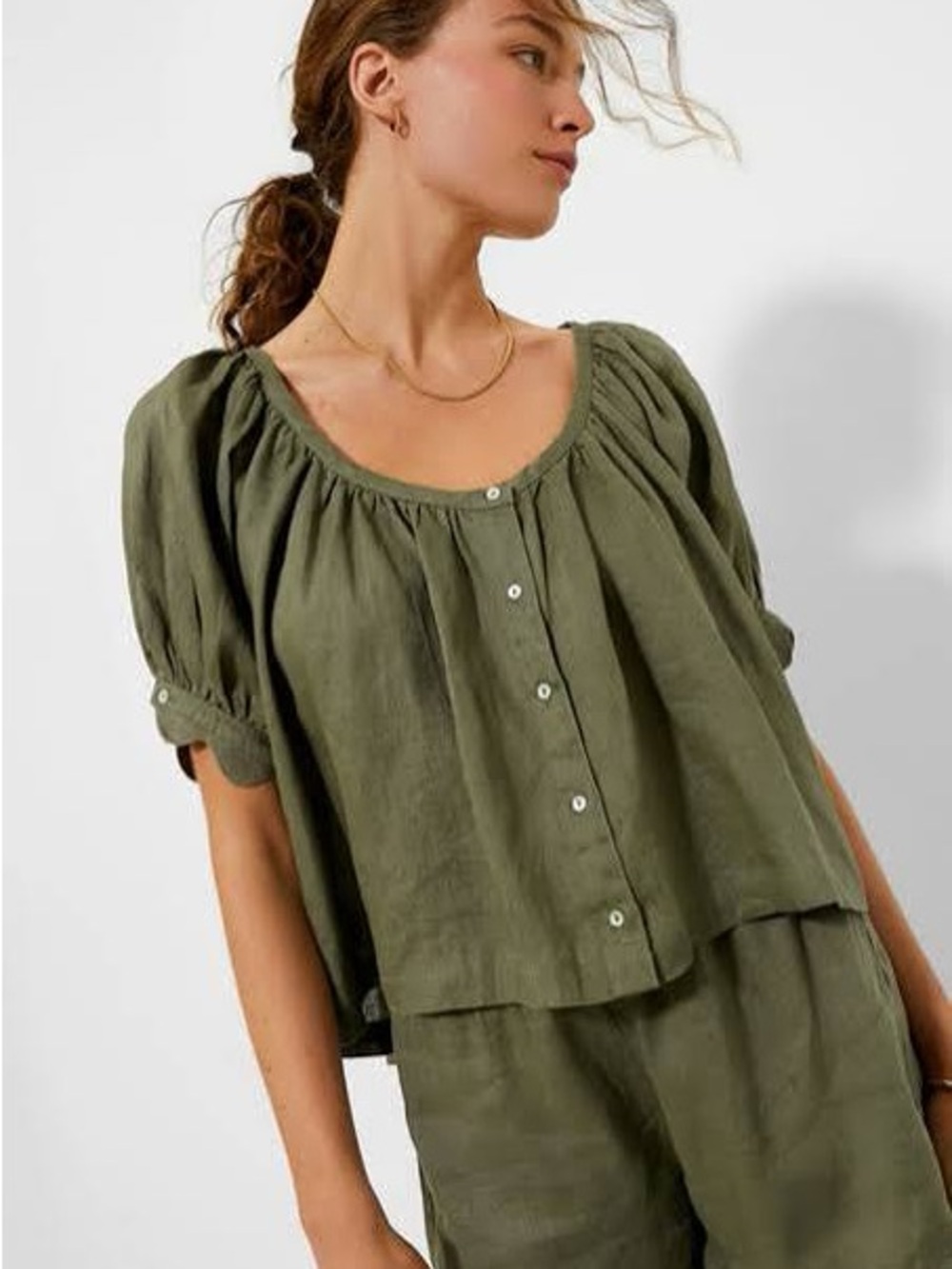 TUCKERNUCK Army Green Linen Tully Top Size M NWT Retail $128 Tuckernuck